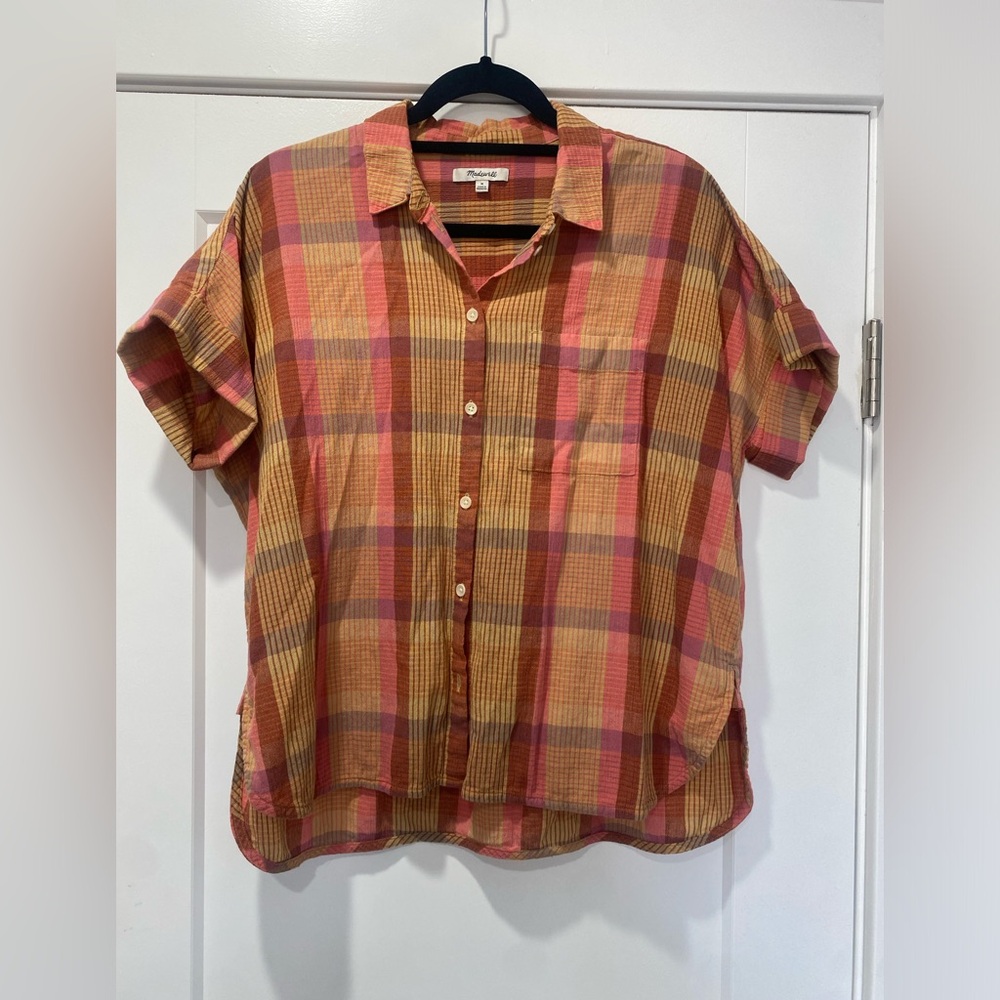 EUC Madewell Daily Shirt in Neon Madras Plaid - Picture 5 of 6